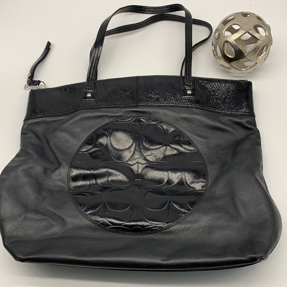 Coach Black Leather Tote with Signature C Circle - Picture 1 of 9